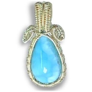 Hand Crafted Larimar Pendant Sterling Silver Wire Wrapped